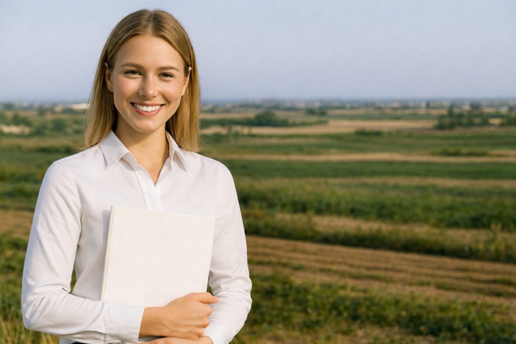 Asesora atendiendo la solicitud de valoración para vender un terreno o parcela