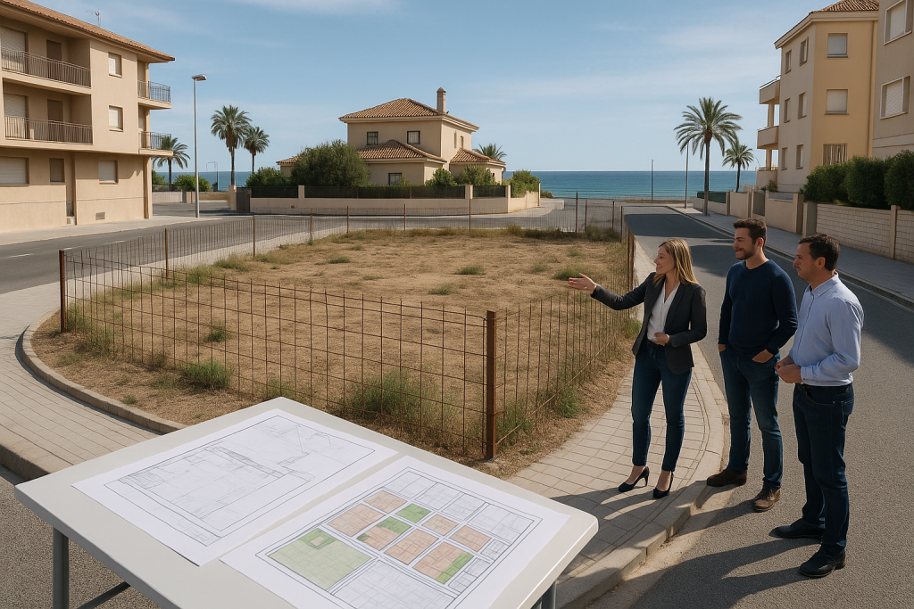 Terreno urbano en venta en entorno mediterráneo con calles y edificaciones