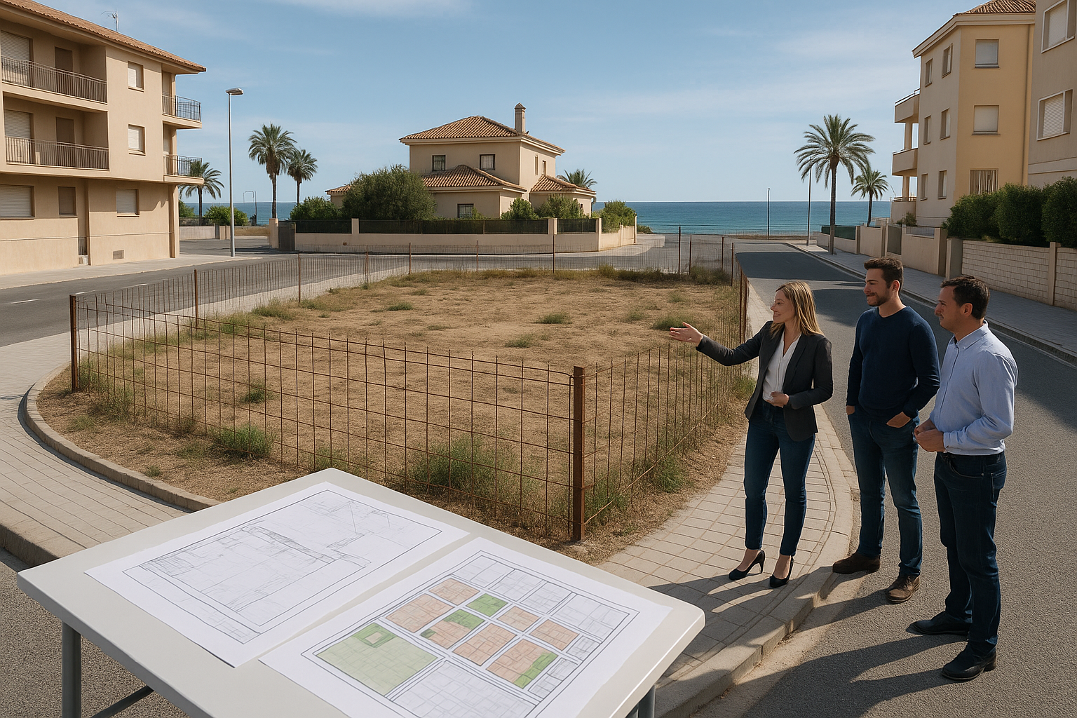 Terreno urbano en venta en entorno mediterráneo con calles y edificaciones