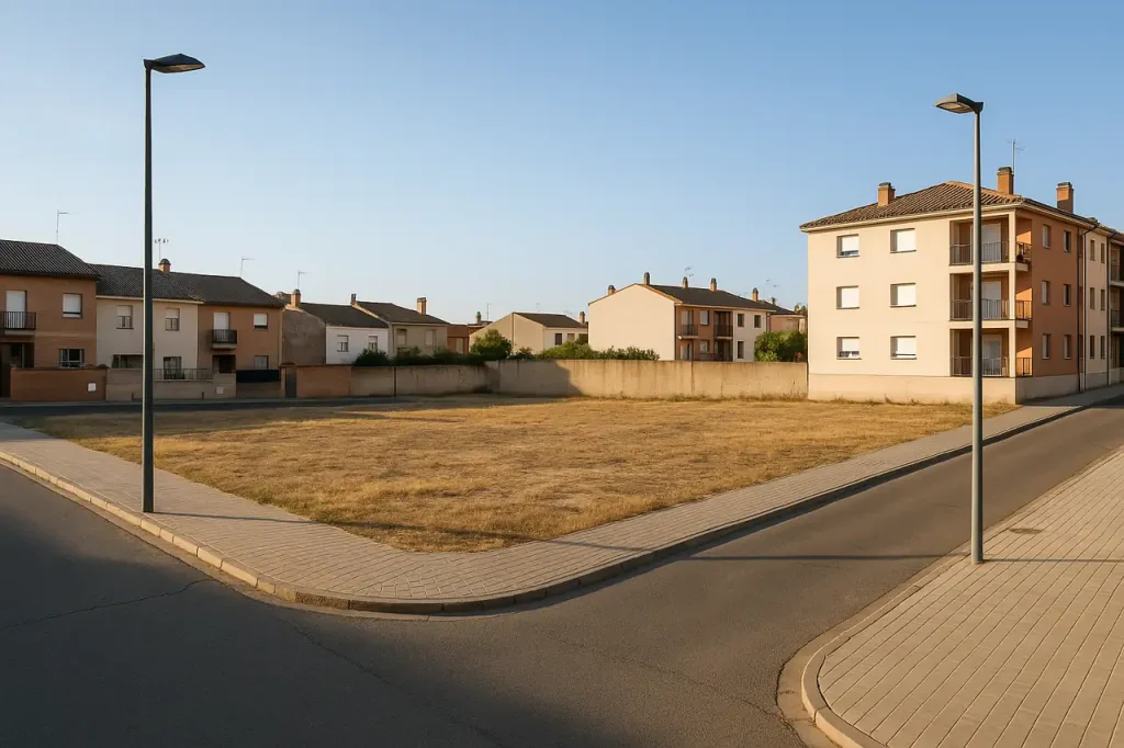 Solar urbano preparado para venta con entorno residencial y potencial edificable visible