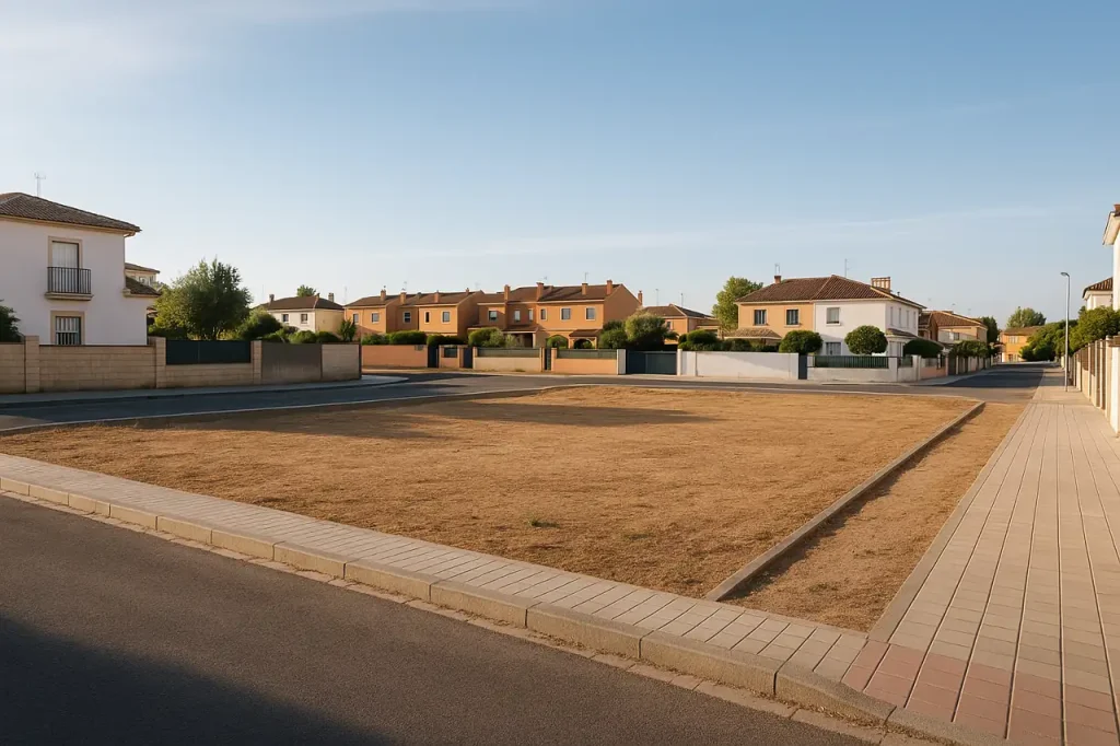 Parcela edificable en entorno urbano con acceso claro y potencial de construcción visible