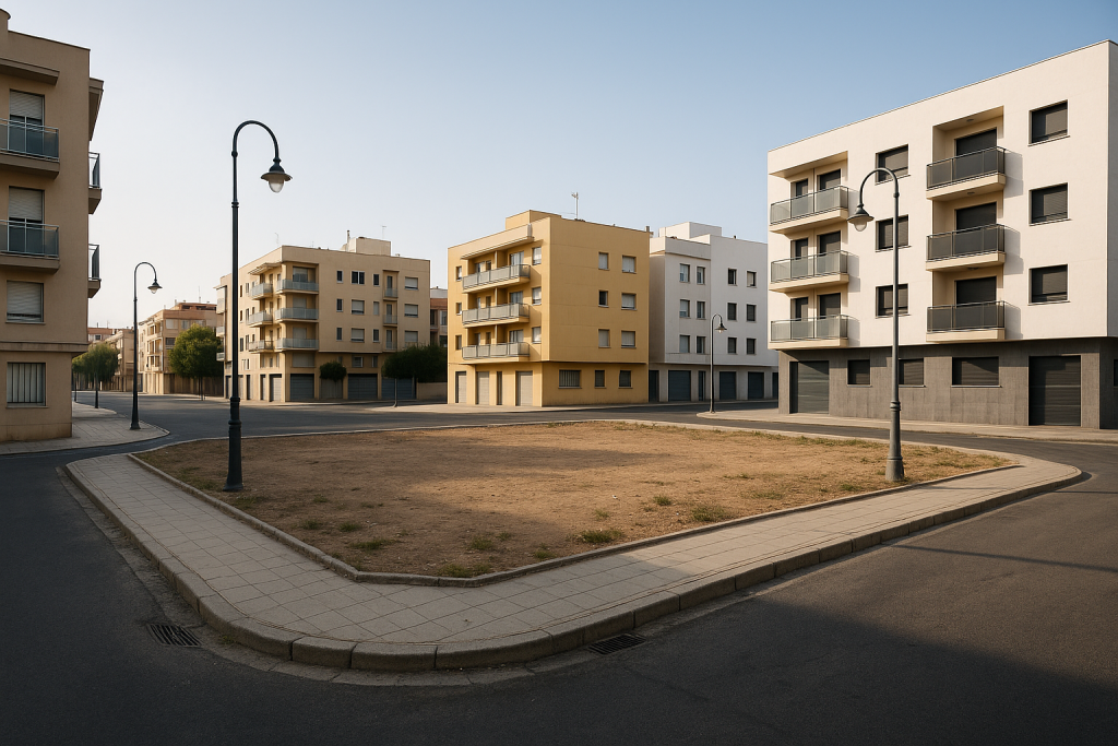 Solar urbano en venta en zona residencial con calles asfaltadas y edificaciones cercanas