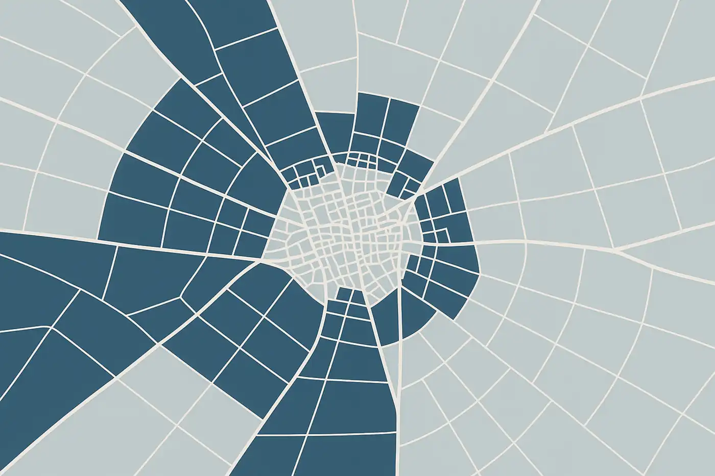 Ilustración minimalista de zonas clave y áreas residenciales de Albatera con enfoque inmobiliario