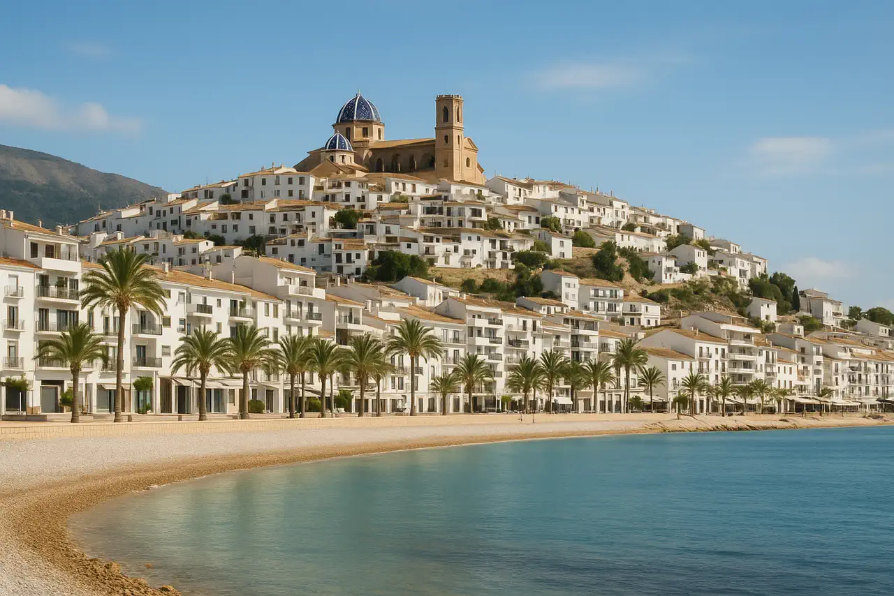 Altea con barrios, casco urbano y entorno residencial costero realista