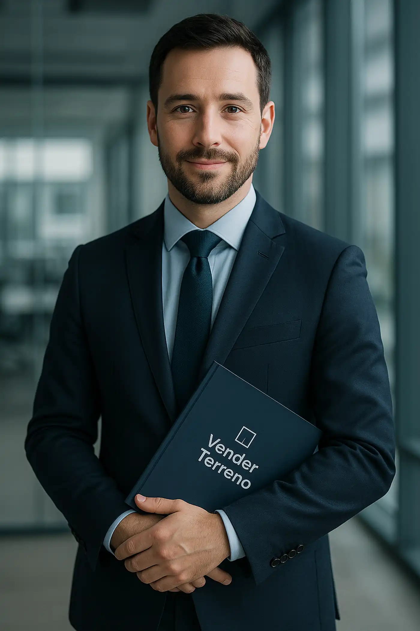 Consultor profesional de Vender Terreno revisando información de una propiedad con enfoque claro y experto