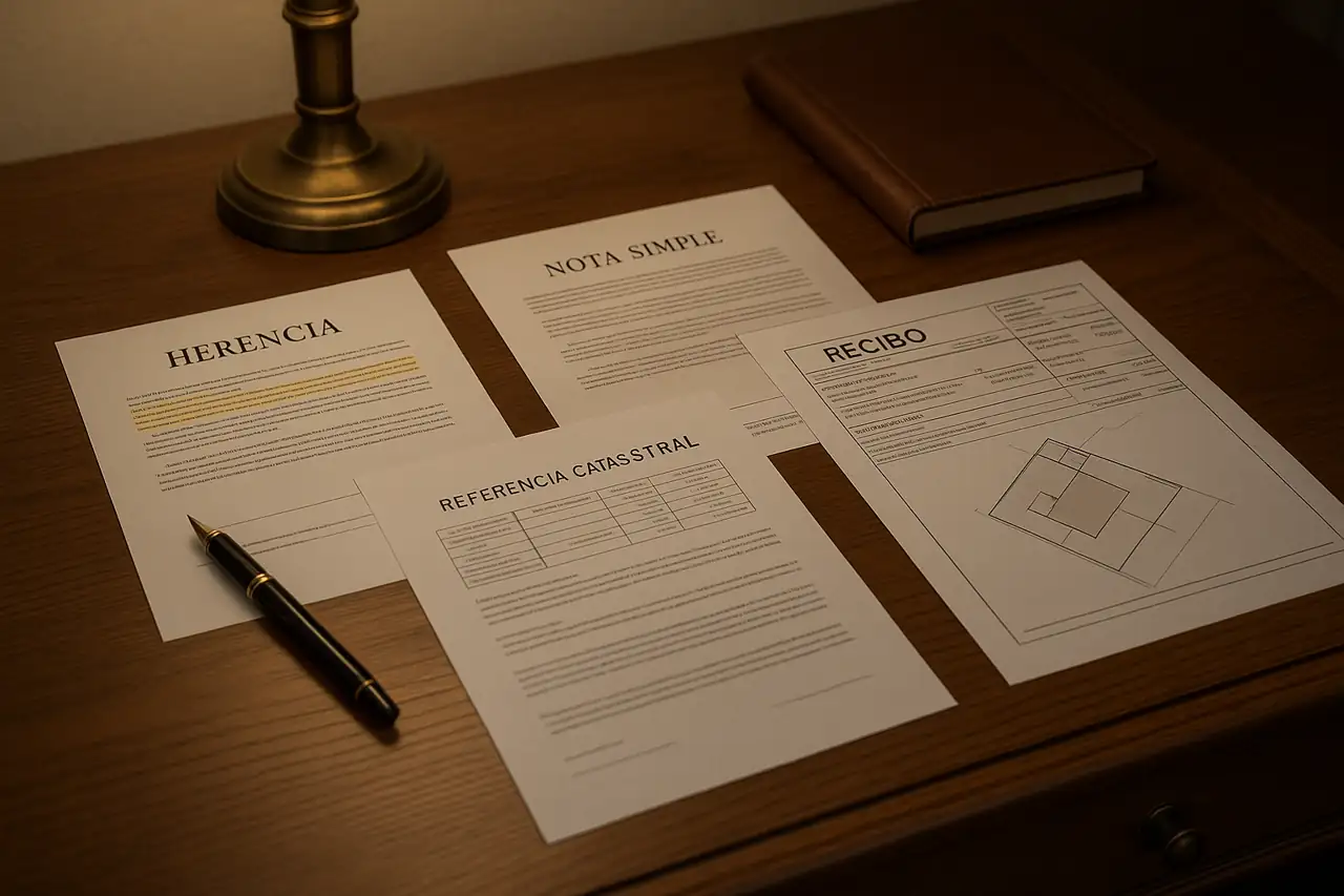 Escritura, aceptación de herencia, nota simple y catastro para vender un terreno heredado