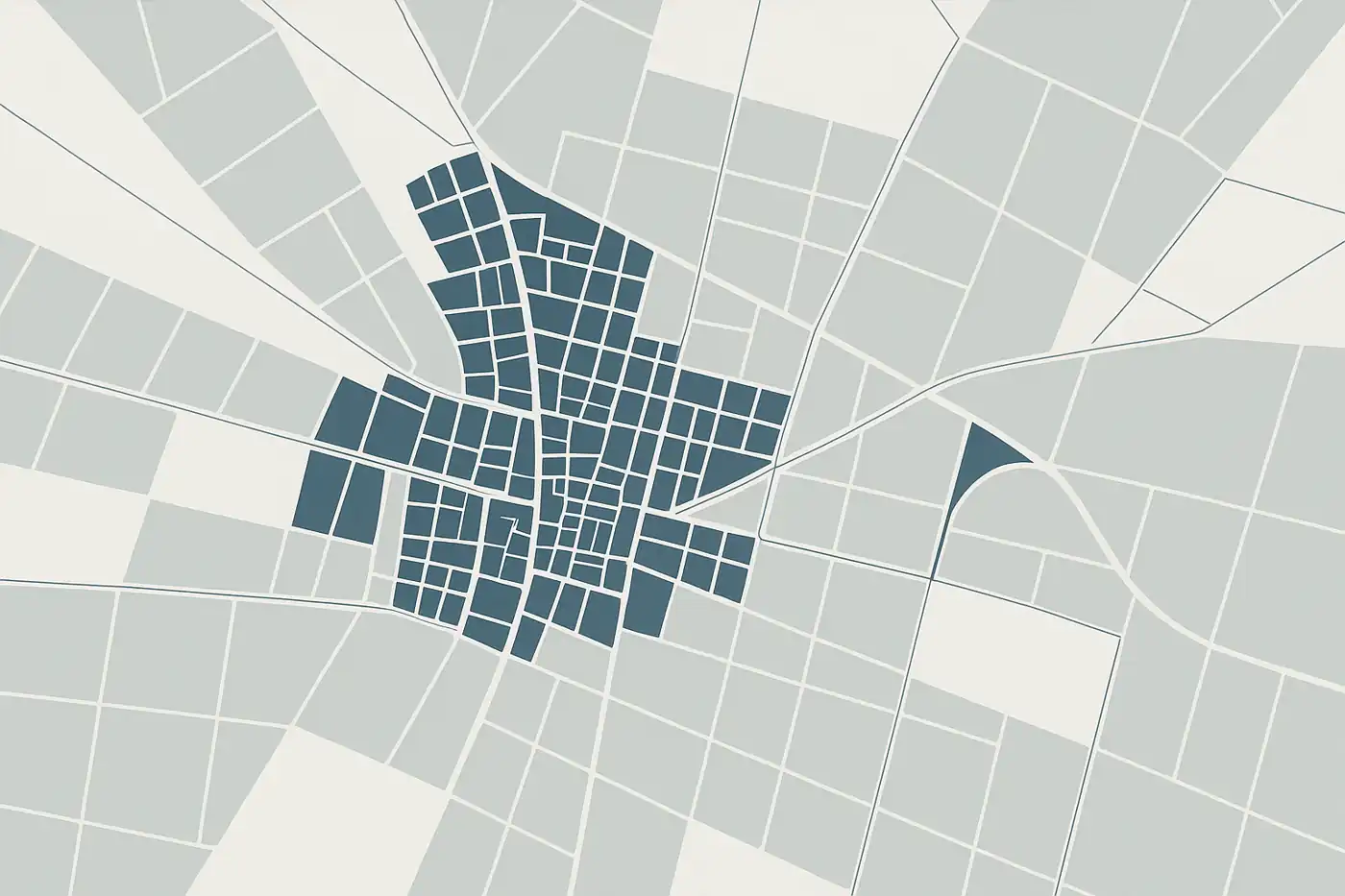 Ilustración minimalista de zonas clave y áreas residenciales de Dolores Alicante con enfoque inmobiliario