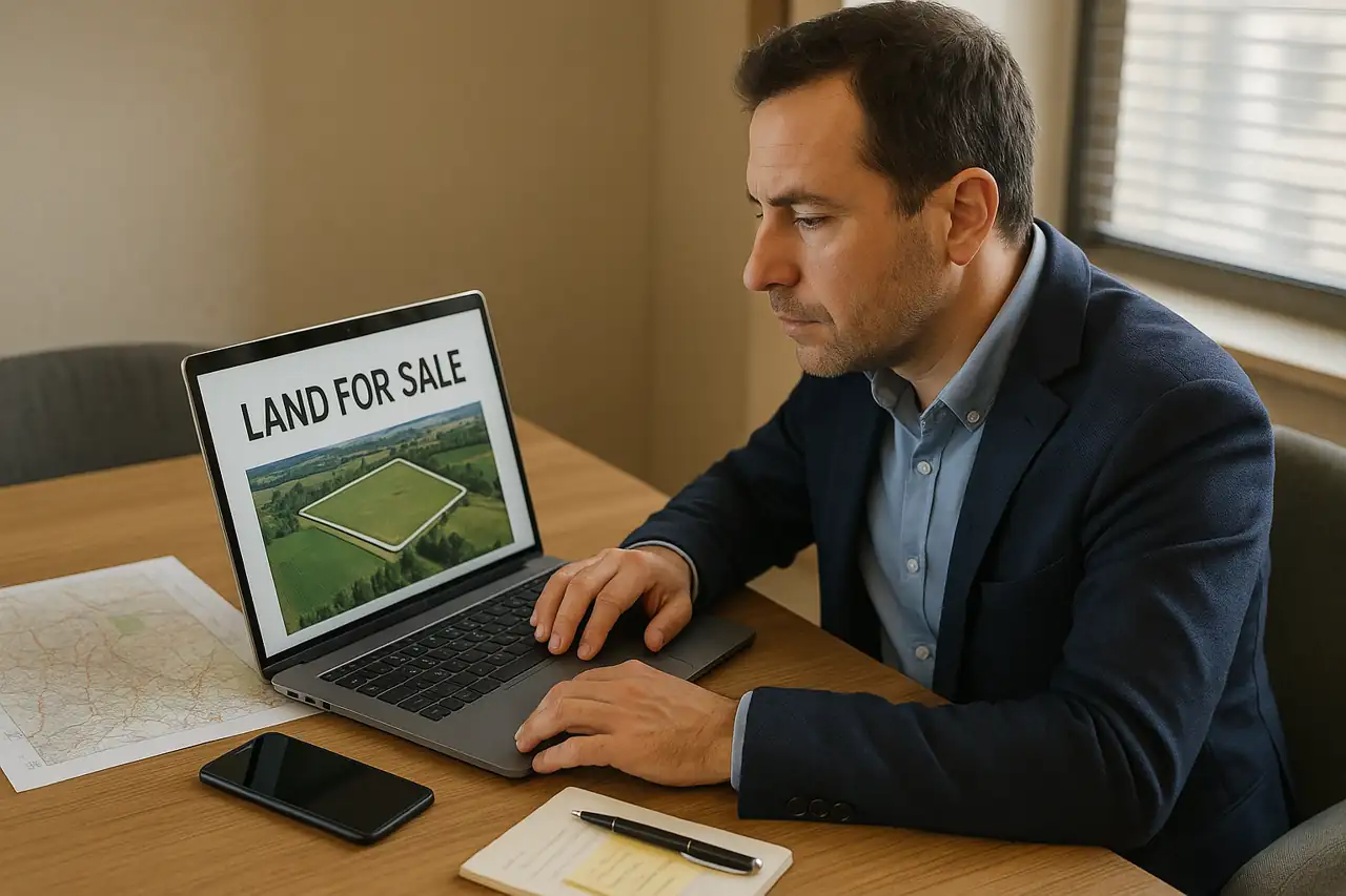 Propietario revisando el anuncio y la estrategia de un terreno que lleva meses sin venderse