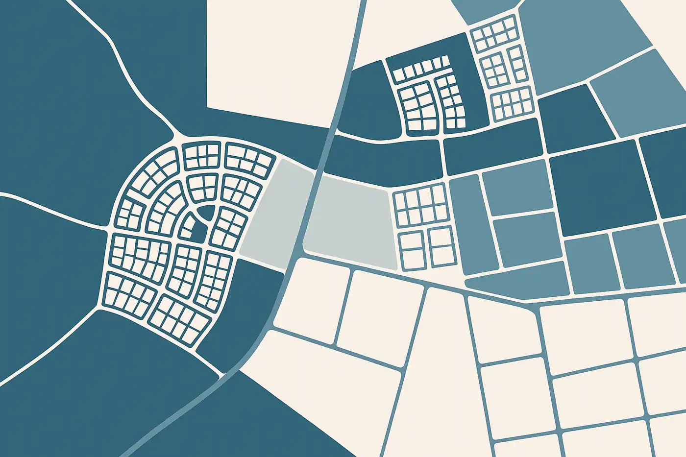 Ilustración minimalista de zonas clave y áreas residenciales de San Fulgencio Alicante con enfoque inmobiliario