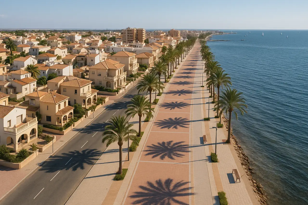San Pedro del Pinatar con barrios, paseo y tejido urbano costero realista