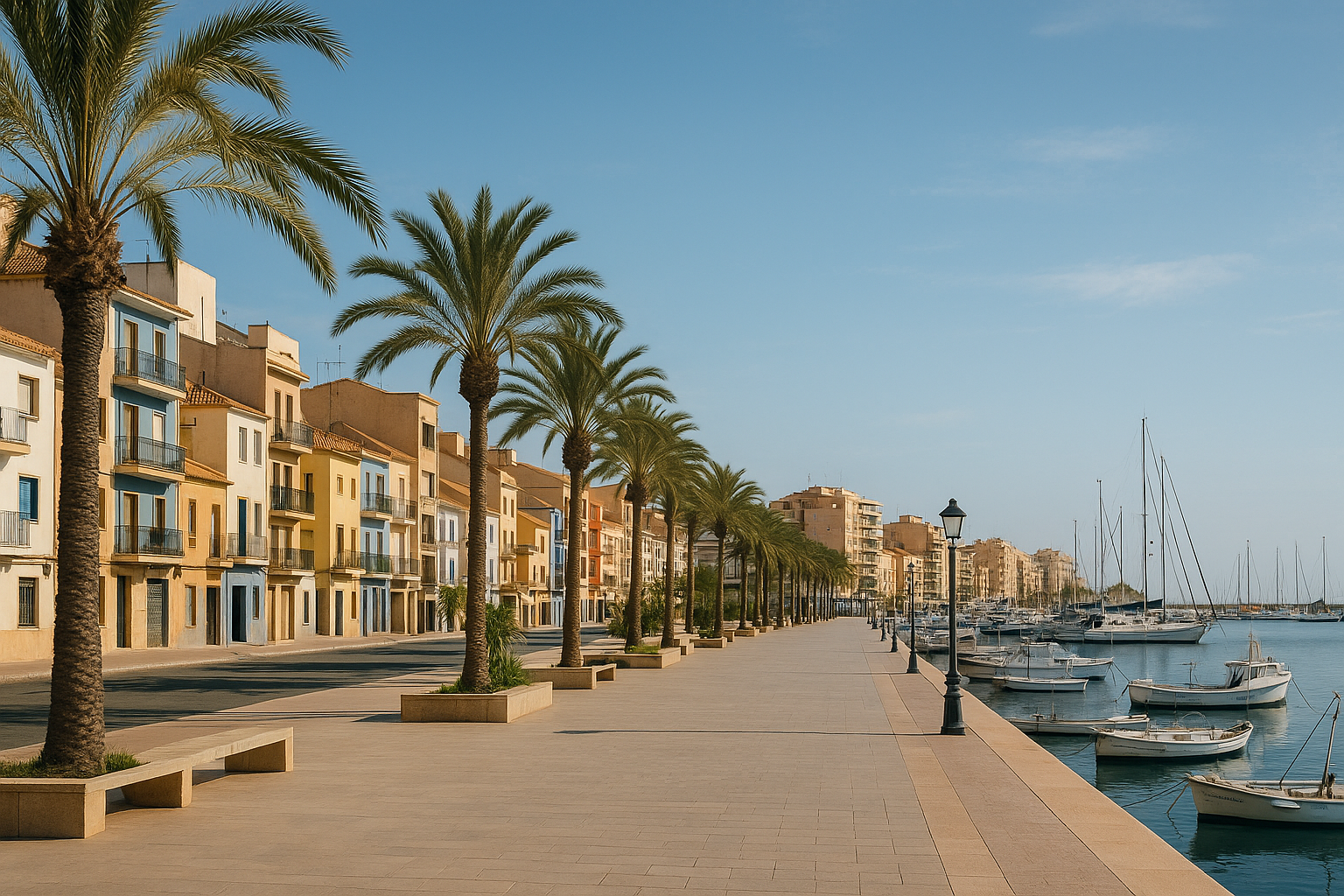Santa Pola con barrios, paseo y tejido urbano costero realista