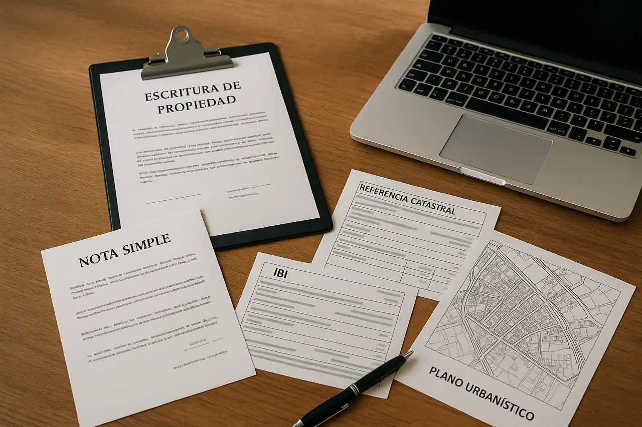 Escritura, nota simple, catastro y plano urbanístico para vender una parcela edificable