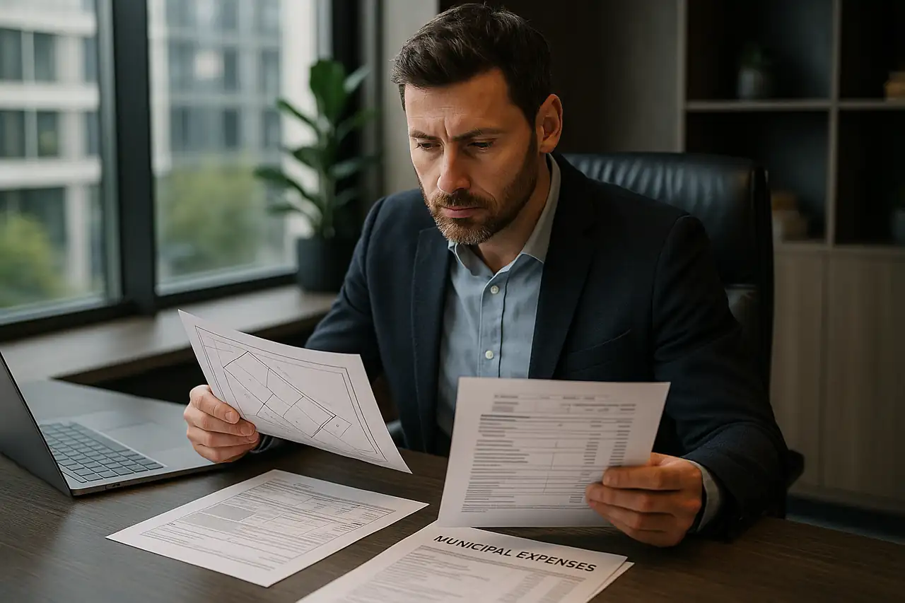 Propietario revisando plusvalía y decisión de vender un terreno con enfoque profesional