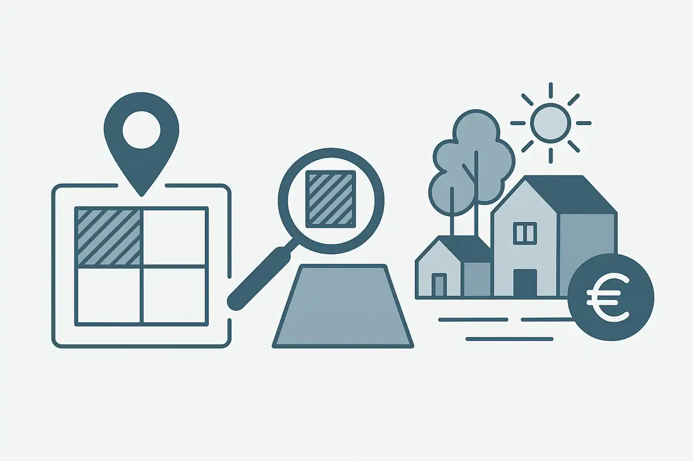 Ilustración minimalista sobre potencial residencial y comercial de terrenos en Rojales