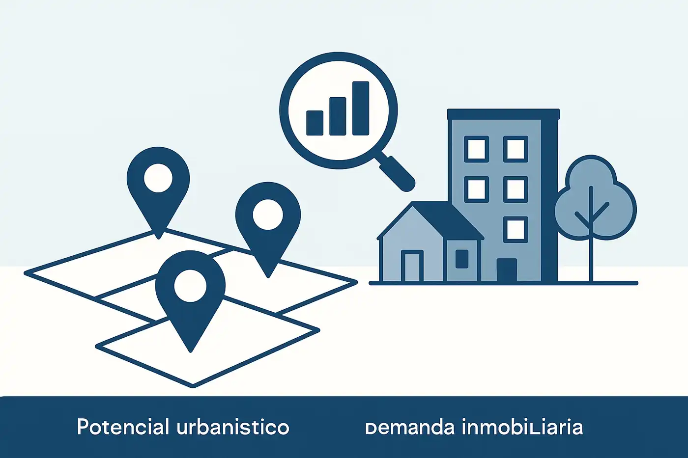 Ilustración minimalista de potencial urbanístico, suelo residencial y análisis de demanda en la Vega Baja