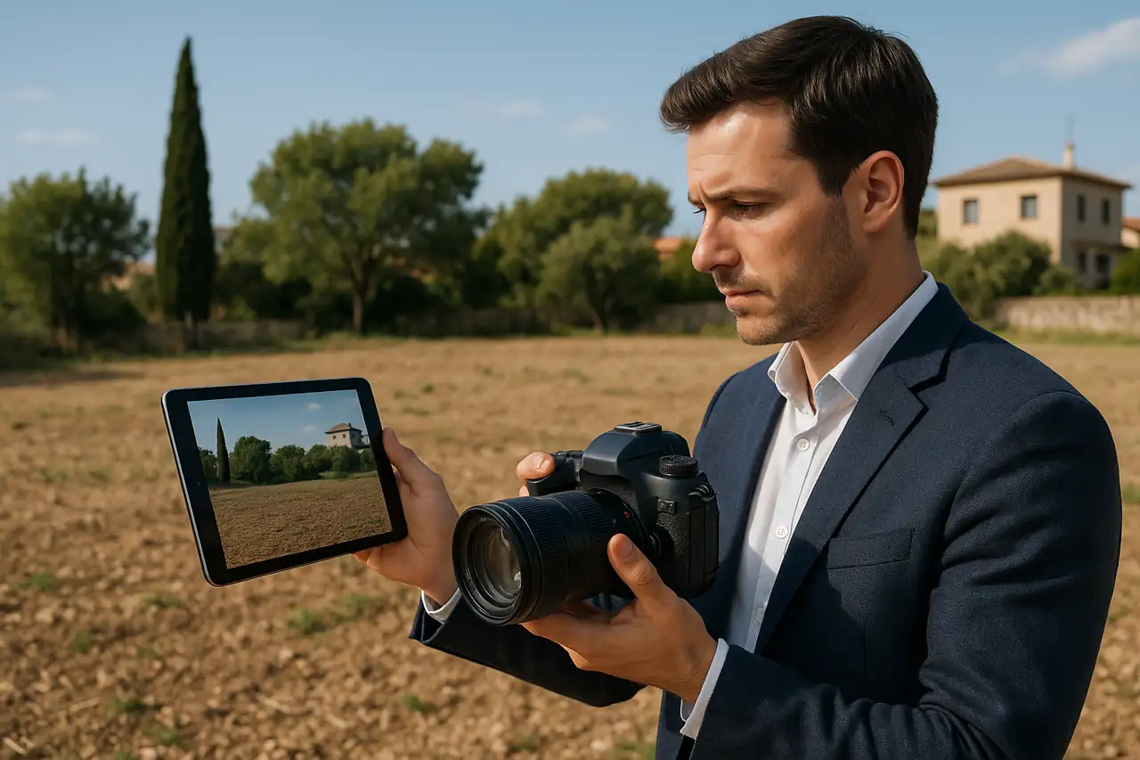 Sesión de fotos y preparación visual para anunciar un terreno, parcela o solar con más claridad