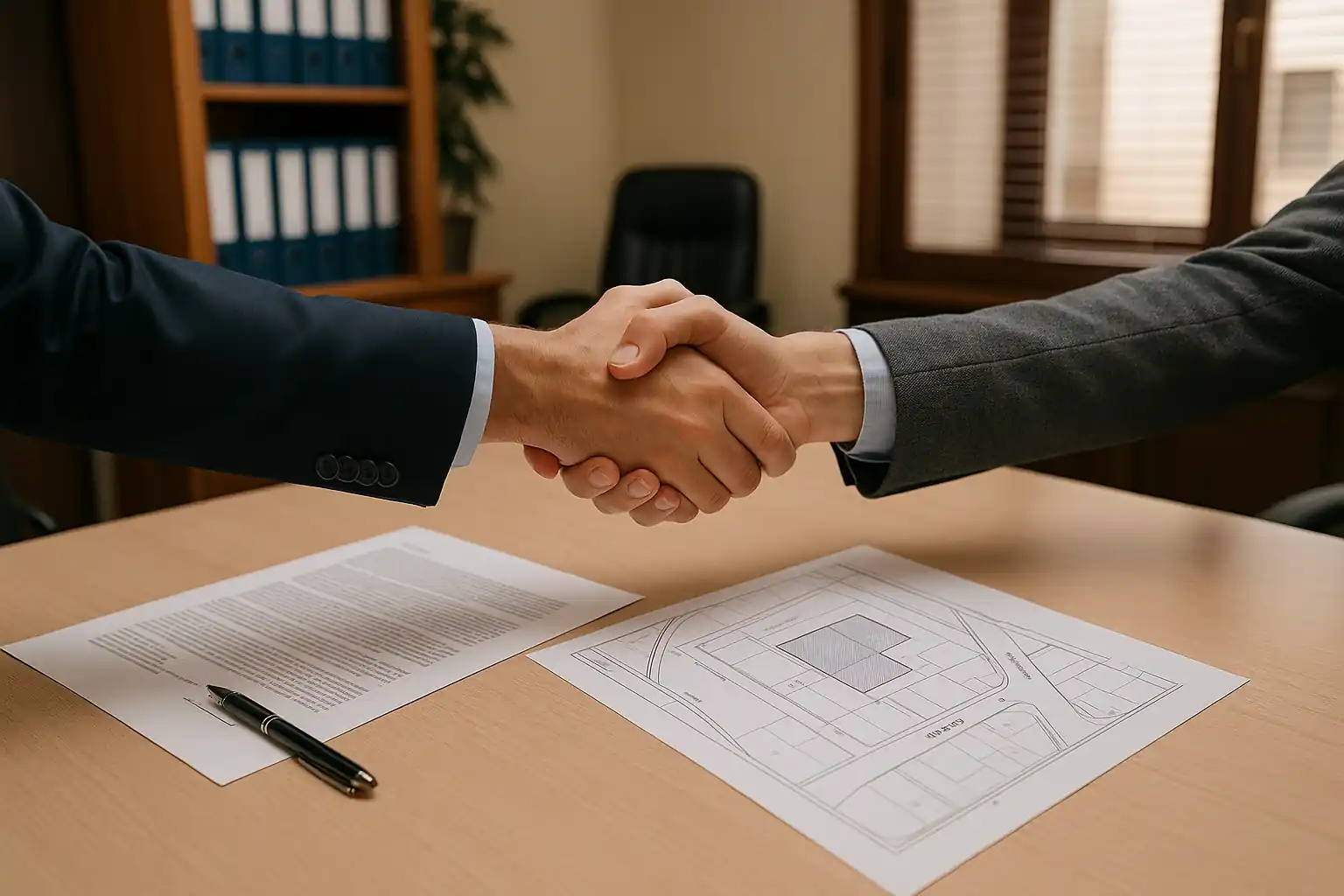 Firma y acuerdo final para vender una parcela urbana con documentación preparada