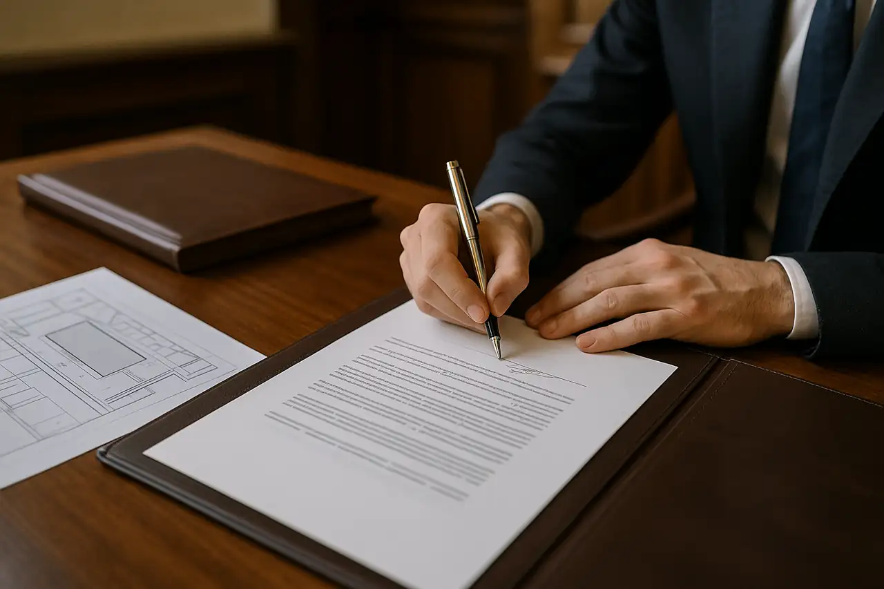 Firma de venta de un terreno con documentación fiscal y registral revisada