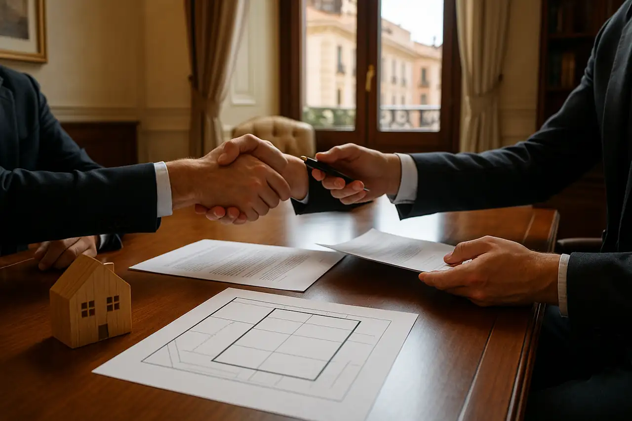 Negociación profesional para vender una parcela edificable con documentación clara sobre la mesa