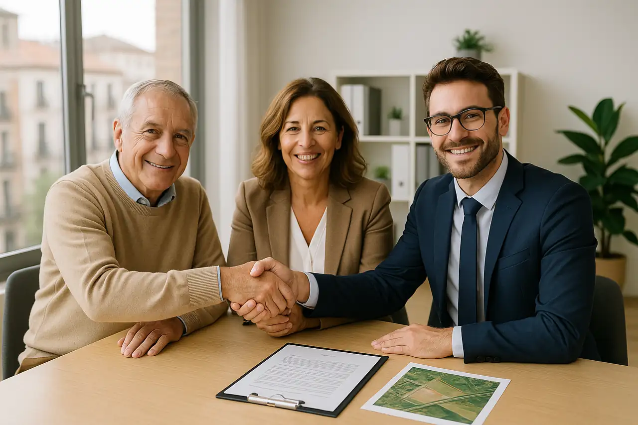 Propietarios satisfechos tras cerrar la venta de un terreno heredado con una gestión clara