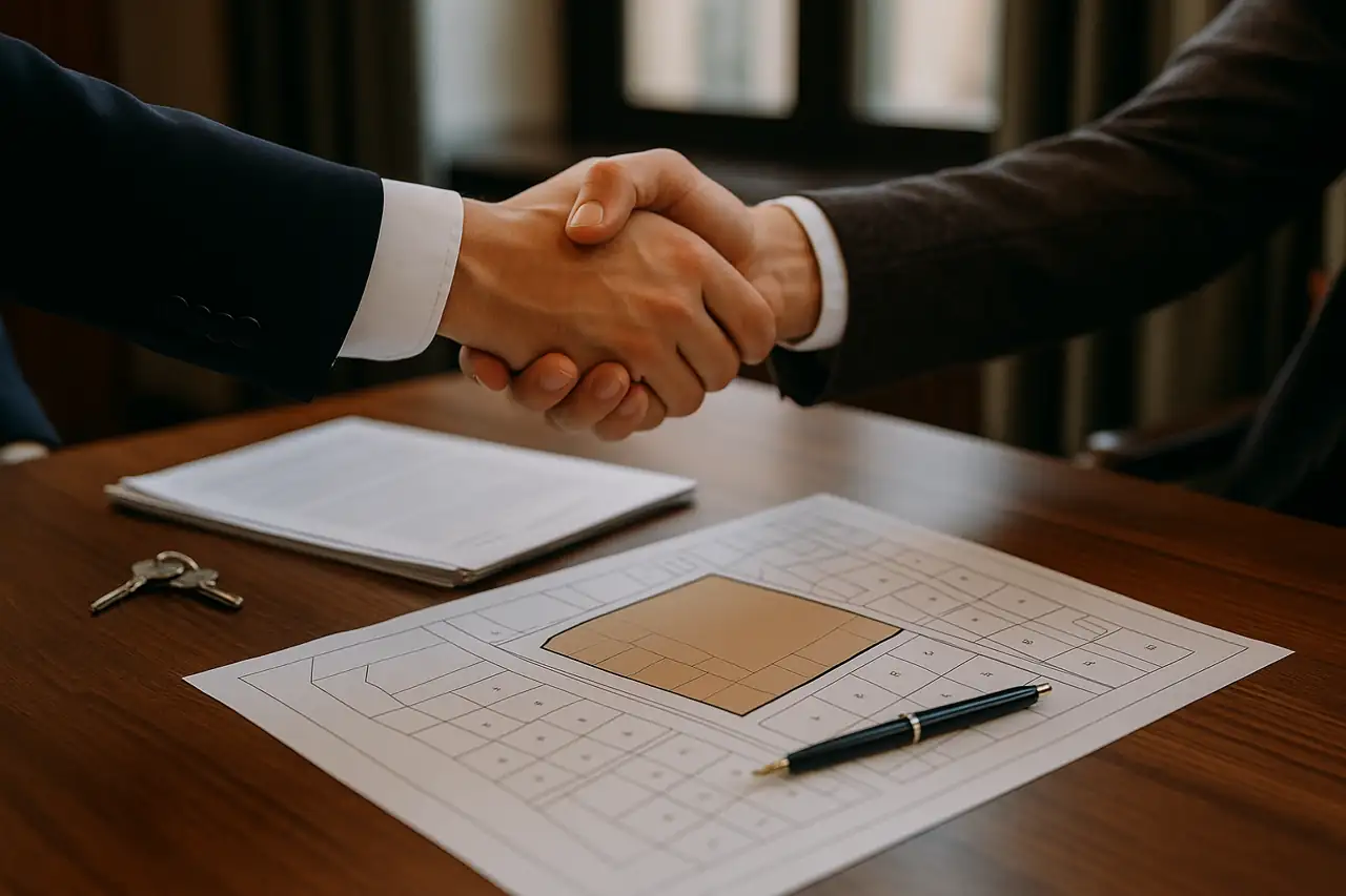 Cierre exitoso de la venta de un solar a una promotora con acuerdo profesional y firma