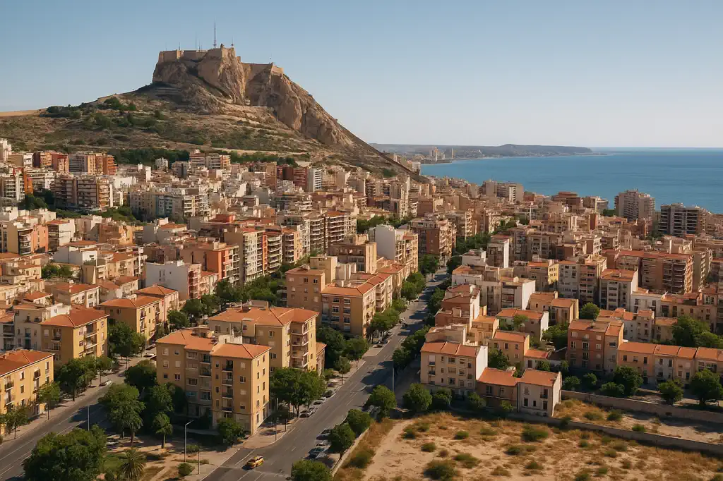 Alicante con castillo, ciudad mediterránea y vista urbana natural