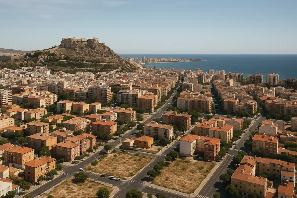 Costa de Alicante con paseo, playa y entorno urbano realista