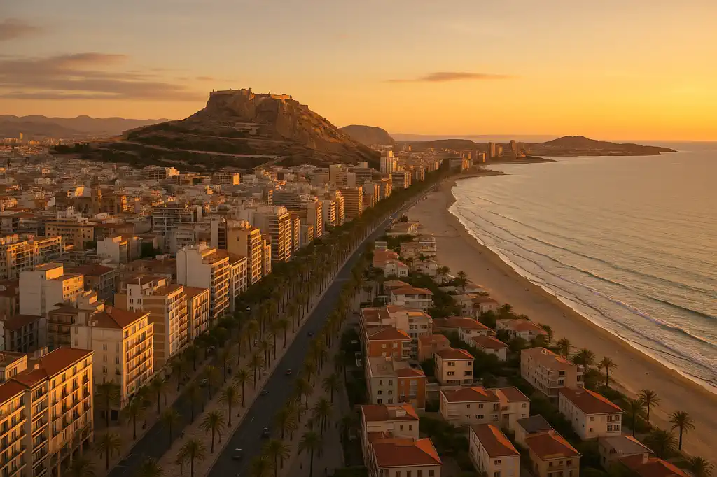 Vista natural de Alicante con costa, avenidas y tejido urbano