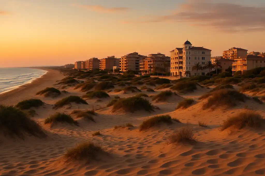 Atardecer en Guardamar del Segura con costa y entorno residencial