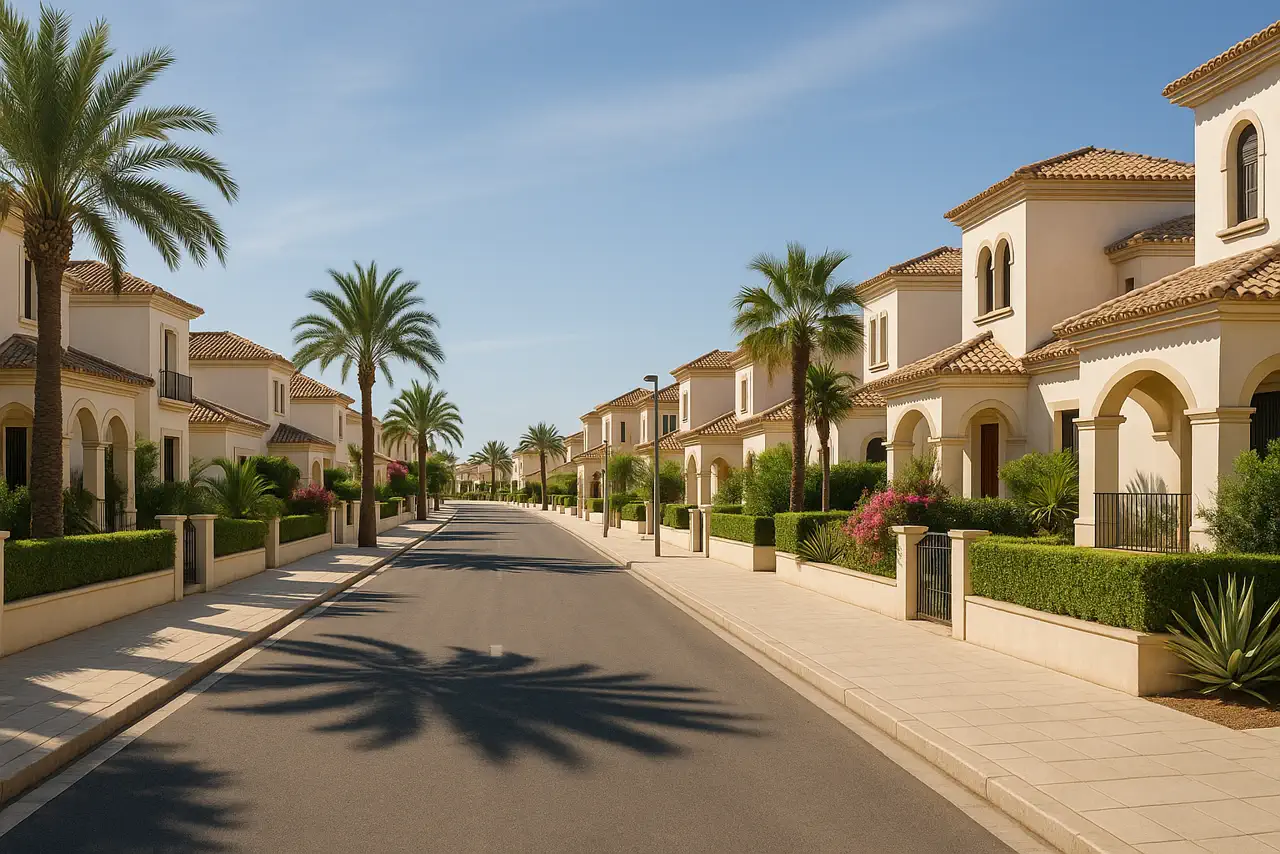 Zona residencial de Murcia con viviendas, calles amplias y entorno urbano cuidado