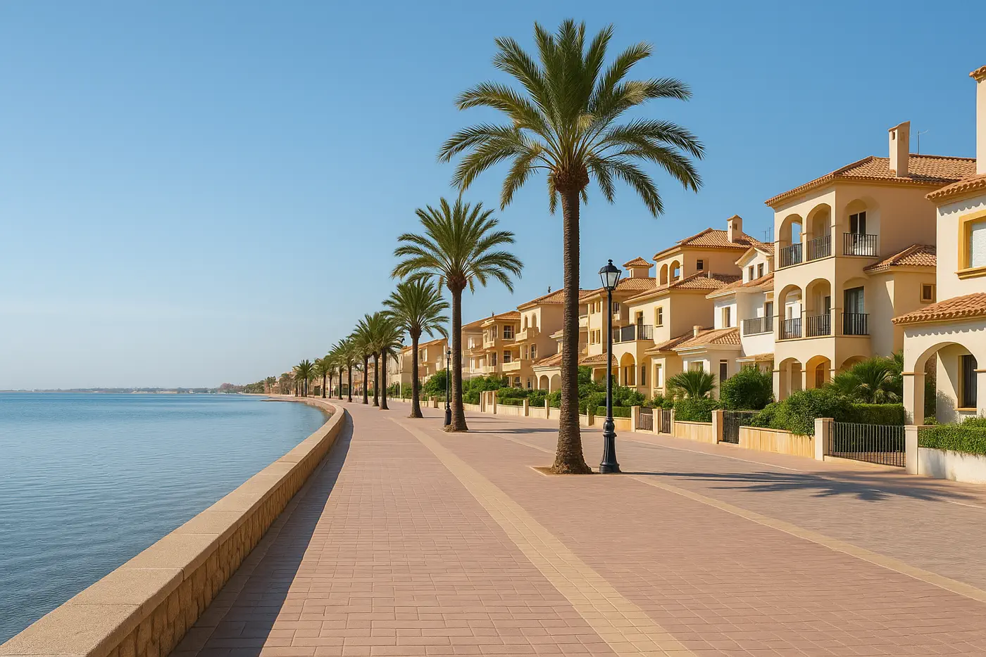 Entorno costero de Los Alcázares junto al Mar Menor con urbanizaciones y paseo