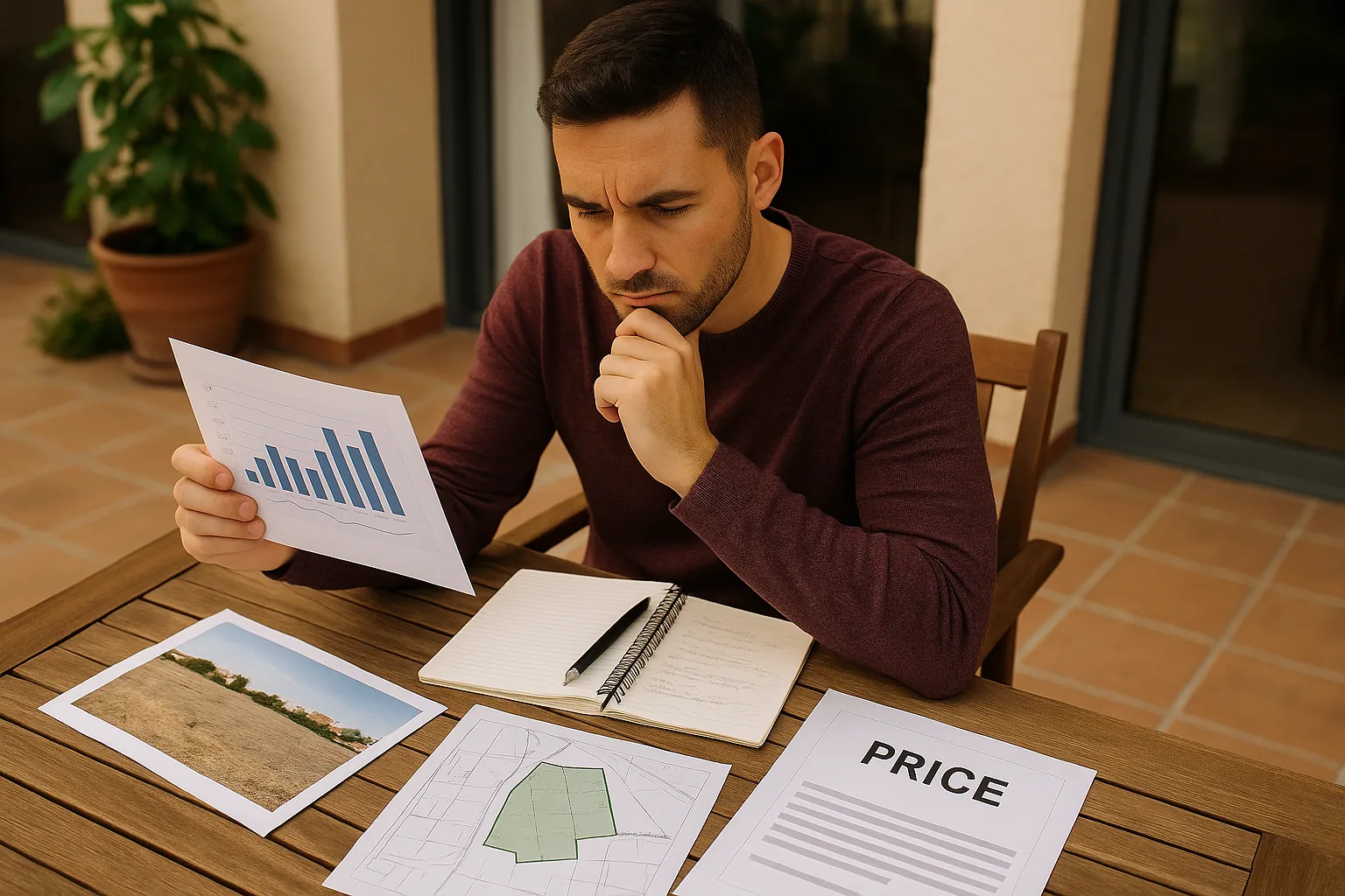 Análisis de consultas, anuncio y plano de un terreno para decidir si conviene ajustar el precio