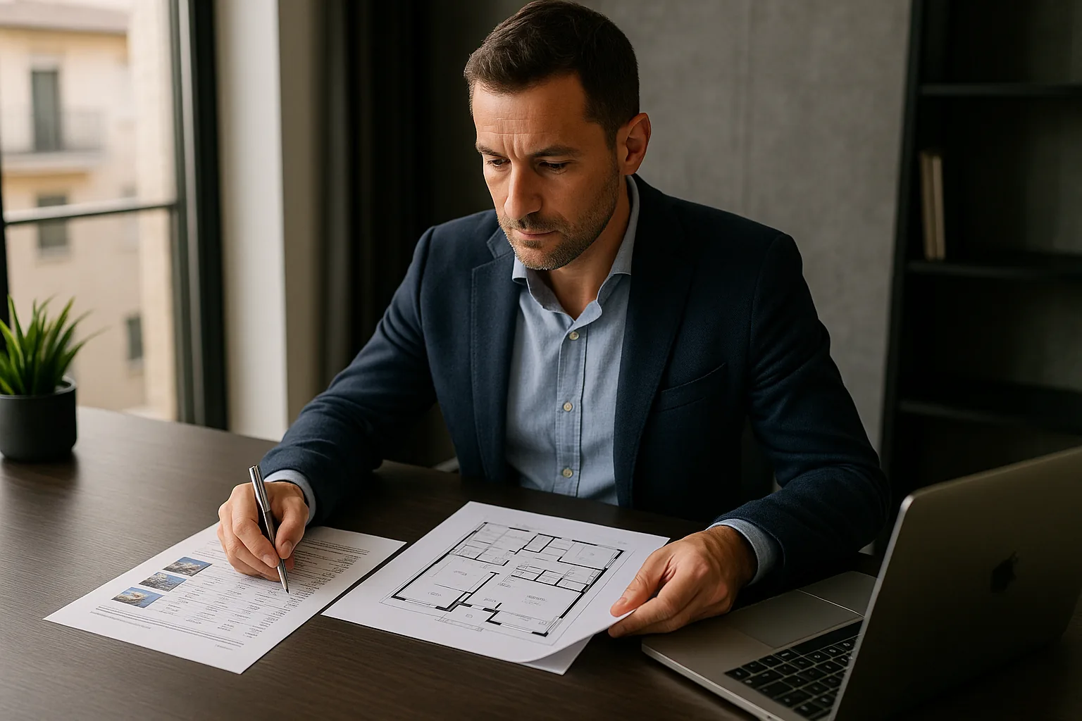 Analista revisando comparables reales del mercado para poner precio a un suelo en venta