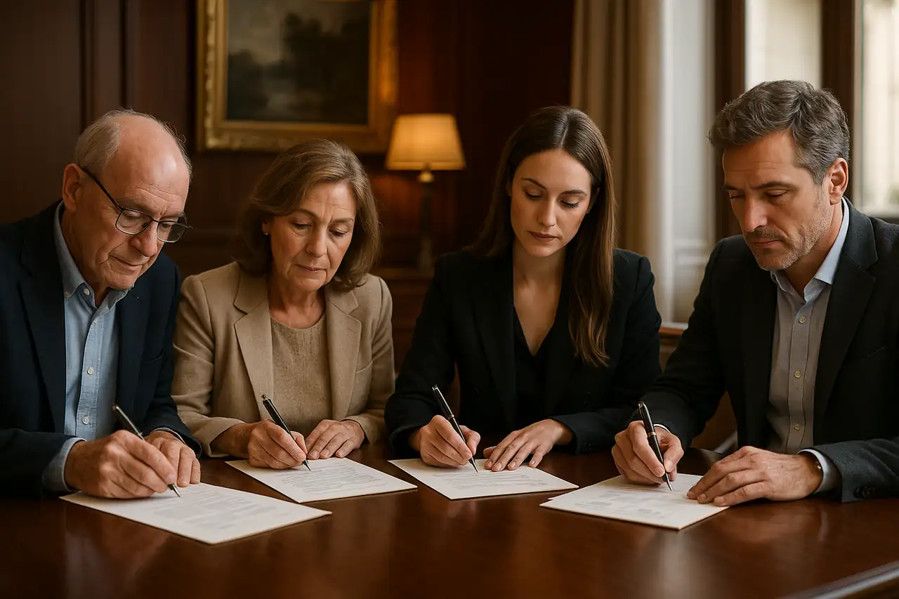 Firma de documentos para vender un terreno con varios propietarios