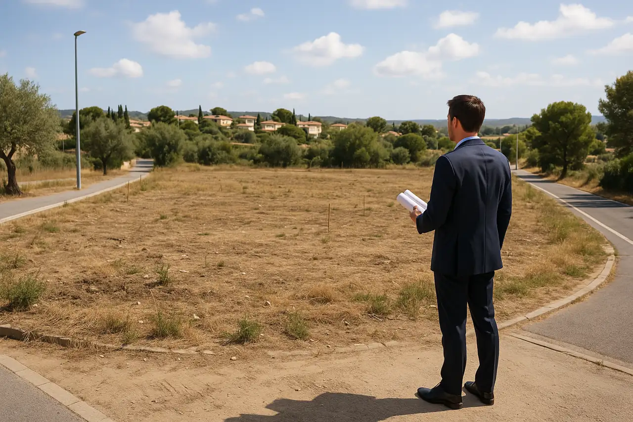 Visita a un terreno con accesos visibles y entorno urbano o periurbano para preparar la venta